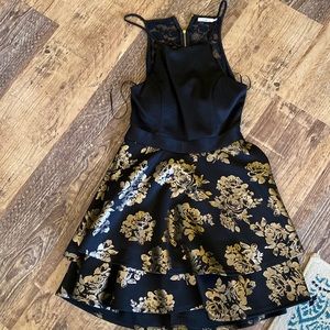 gold and black floral dress
